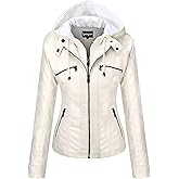 Springrain Women's Faux Leather Jacket Moto Biker Coat with Detachable Hood Motorcycle Jacket