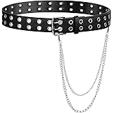 Sacina Black PU Leather Belt With Detachable Chain, Emo Punk Grunge Jewelry, Gothic Black Studded Belt for Women, Goth Accessories