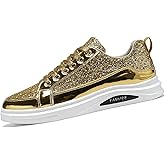 Mens Glitter Fashion Sneakers Wide Width Sparkly Lace Flat Running Bling Holiday Tennis Shoes for Men Size 8-10.5