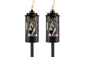TIKI Brand Hunter Metal 64.5 Inch 2-Pack Torch, Patio, Backyard, and Lawn, Cabin Décor, Up North, Easy Installation, Outdoor Décor Torch, Black, 1123123