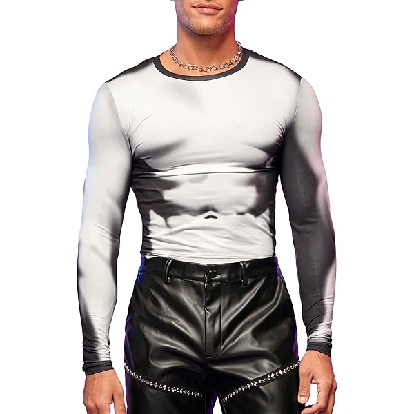 WDIRARA Men's Round Neck Long Sleeve Body Heat Map Print Marble