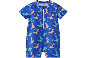 YAGATA Baby Boy Swimsuit Infant One Piece Rashguard Bathing Suit Short Sleeve Zipper Toddler Summer Beach Swimwear 0-3 Years