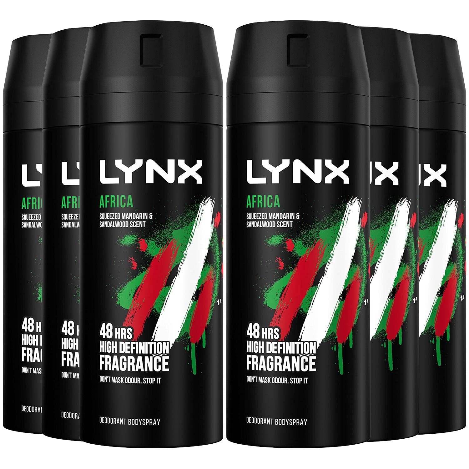 Lynx Africa Mens Deodorant Bodyspray 150ml x6 | 48H Antiperspirant Body Spray for Men | Lynx Africa Antiperspirant Deodorant Mens