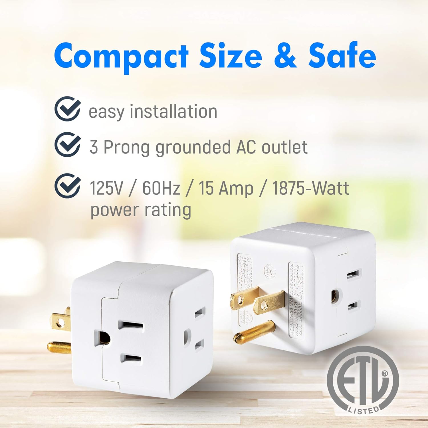 Maximm Current Wall Tap (4-Pack) Easy Access with 3 Prong Outlet Cube Plug Adapter Expanding It Into 3 AC Outlets, Perfect for Travel, ETL Listed White - - 