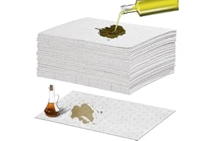 MAUKUDIR 50 Pcs Absorbent Pads, 10" x 13" Oil Spill Mat, Clean and Clear Absorbing Sheets for Home, Garage, Basement, Restaurant and Kitchen (White)