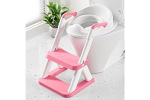Rabb 1st Potty Training Toilet Seat with Steps, 2-in-1 Toddler Toilet Seat for Boys Girls with Splash Guard Soft Anti-Slip Pad,Bright Pink