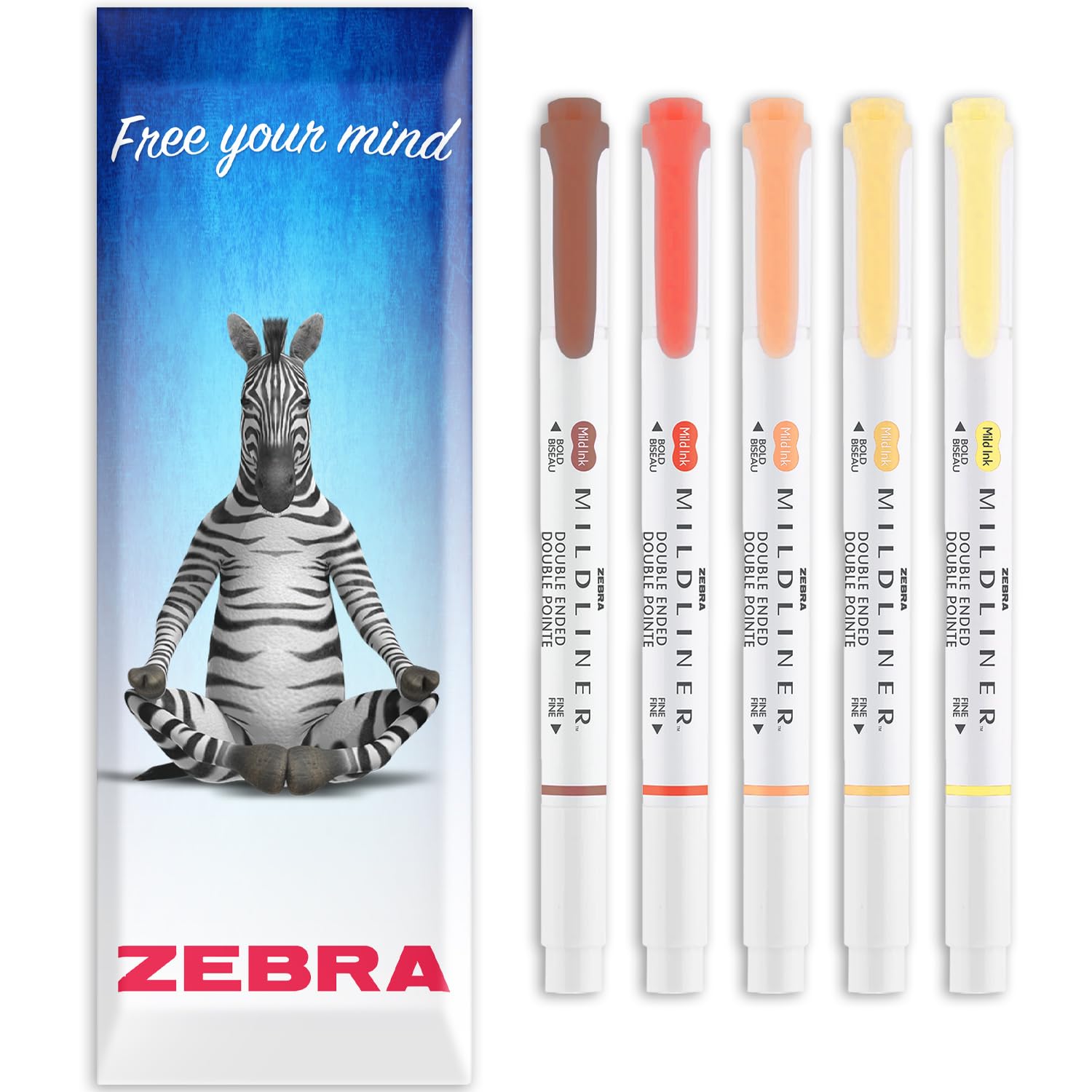 Zebra Mildliner Creative Marker Highlighter Pens - Double Ended - Chisel & Bullet Tip - In Envelope Gift Packaging - Set of 5 (Autumn Tones)