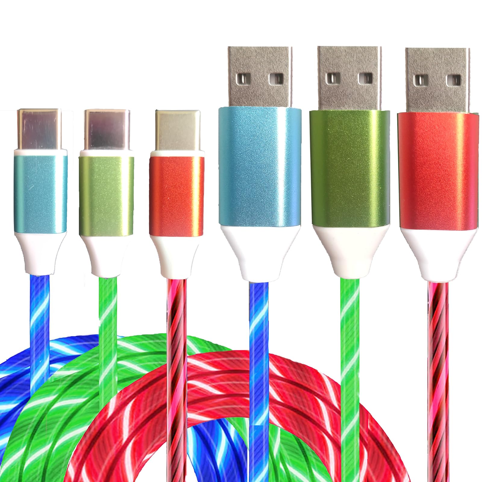 Photo 1 of 3 Pack Led USB C Charging Cable Light Up Type C Charger LED Light Up Fast USB-C to USB-A Charge Cord Compatible with Samsung Galaxy S23 S22 S21 S10 S9 Plus Note 20 10 Pixel(6.6FT,Blue Red Green)