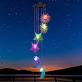 Tryme Solar Wind Chimes with Sun Moon Star Color Changing Windchimes, Outdoor Hanging Lights, Garden Decor Gifts for Mom, Grandma, Wife, Neighbors