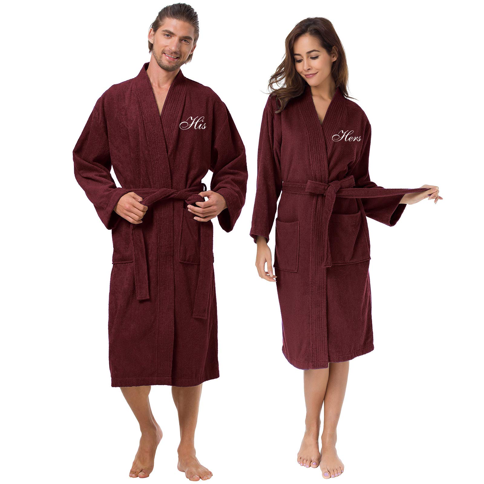 2Pcs Terry Towelling Bath Robe Dressing Gown for Women Men, 100% Cotton Towel Robe Soft Spa Gym Hotel Robe Nightwear