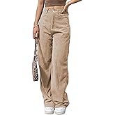 SCUSTY Women's Vintage Corduroy High Elastic Waist Wide Leg Pocketed Pants Trouser