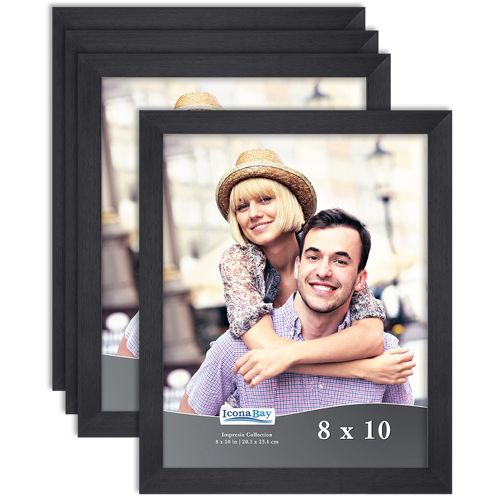 Icona Bay 10x8 (25x20 cm) Picture Frame Set (Black, 4 Pack) Simple Modern Design, Table Top Kickstand and Wall Hanging Hooks Included, Impresia Collection