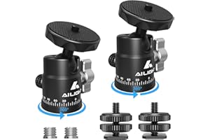 Ailight Mini Ball Head, 360° Panoramic Tripod Head, Universal 1/4" to 3/8" Screw Adapter Swivel Mini Ball Head Screw Tripod Mount, Dual Cold Shoe Mount for DSLR Cameras Camcorder（2 Pack