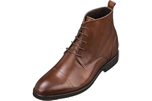 CALTO Men's Invisible Height Increasing Elevator Shoes - Brown Premium Leather Lace-up Cap-Toe Dress Boots - 2.8 Inches Taller - K28004 - Size 8 D(M) US