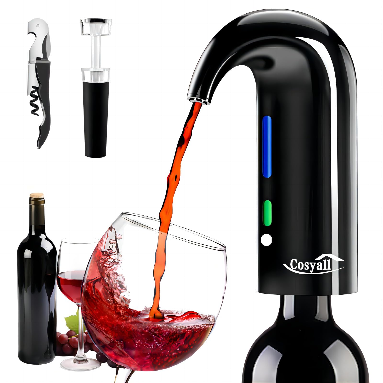 Cosyall Electric Wine Aerator Decanter, Smart Automatic Wine Dispenser, Best Gift for Family & Party (Black)