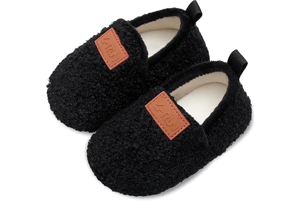 L-RUN Baby Boys Girls Wool Like House Slippers Kids Light Weight Anti-Skid Shoes for Outdoor Indoor Comfy Loafers