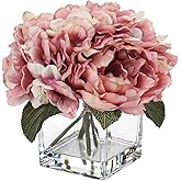 Pink Fake Flowers with Vase Hydrangea Artificial Flowers in Vase Peony Faux Flowers in Vase Rose Silk Flowers Peonies Floral Arrangements Artificial with Vase for Home Office Table Shelf Decoration