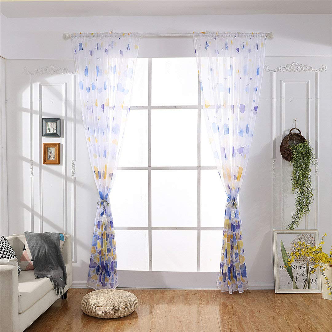 Ameublement Et Decoration Decoration De La Maison Rodschinson Com Lianmengmvp Rideau Lavable Drape Panneau Sheer Scarf Valances Design Transparent Mode Simple Coeur Imprime Tulle Porte Fenetre 100x0cm