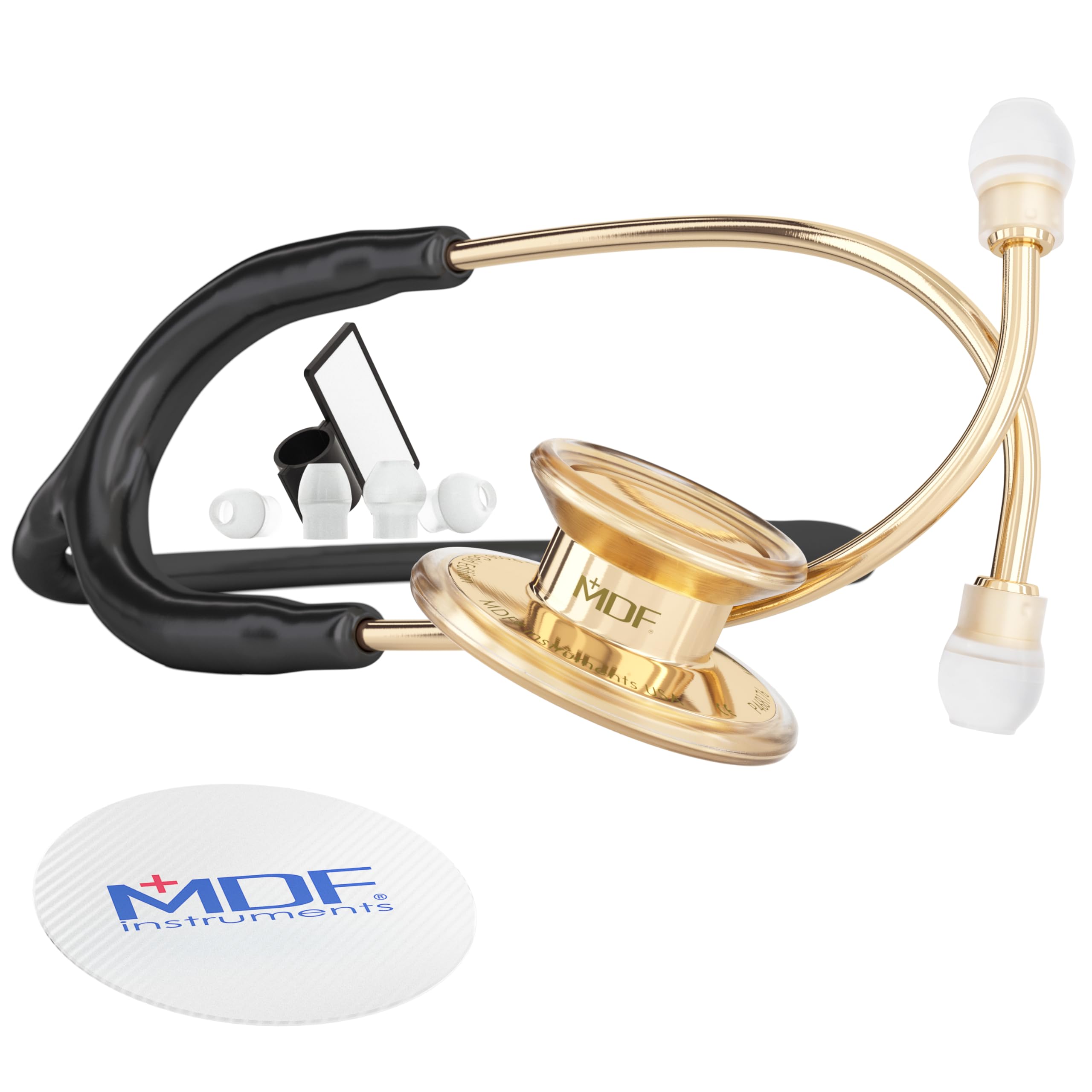 MDF MD One Stainless Steel Premium Dual Head Infant-Neonatal Stethoscope, Black Tube, Gold Edition Chestpieces-Headset, MDF777K11