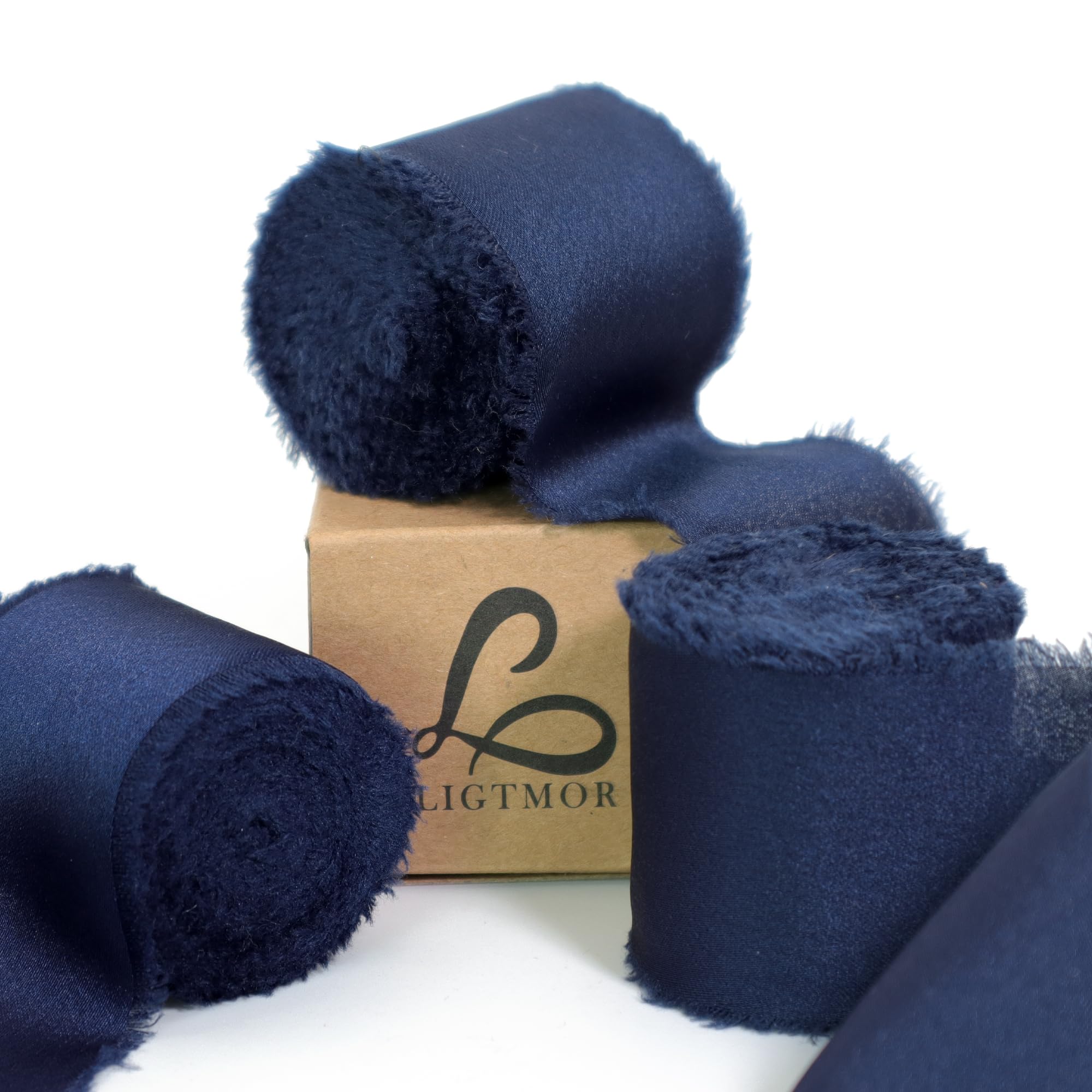 Ligtmor Silk Satin Ribbon 1-1/2 inch x 15 Yard (3.8cm x 13.5m) Handmade Frayed Ribbons for Gift Wrapping Crafts Wedding Flower Bouquet Holiday Décor - Navy Blue
