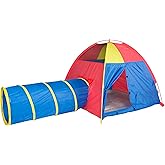 Pacific Play Tents 20414 Kids Hide-Me Dome Tent and Crawl Tunnel Combo for Indoor/Outdoor Play Red/Yellow/Blue Large