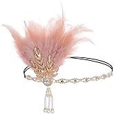 Tongcloud 1920s Flapper Feather Headband Roaring 20s Gatsby Headpiece Women's 1920s Headband Flapper Feather Headpiece