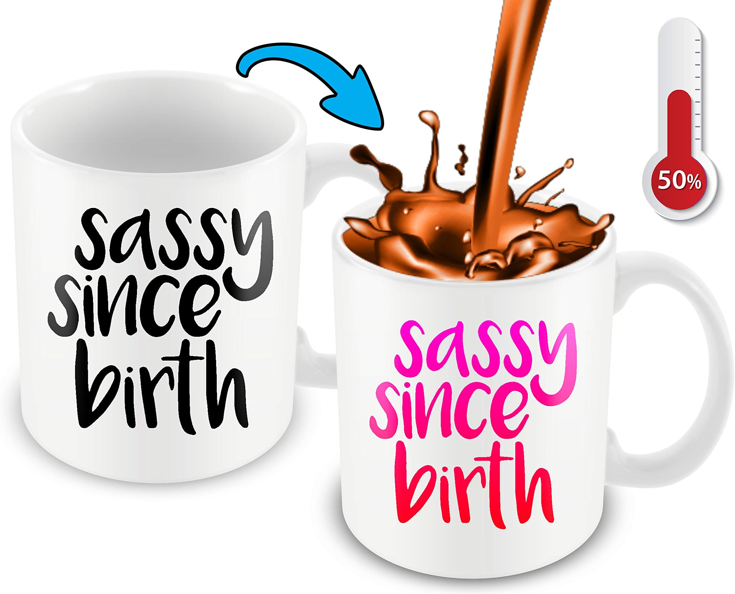 Cortunex Heat Changing Mug | Sassy Since Birth Mug | 11 Oz Funny Coffee Mug For Women | Novelty Color Changing Mug For Her Sister Friend