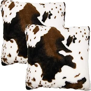 Sweet Pig Pack of 2 Cow Pillow Covers Throw Cases Cushion for Sofa Couch Home Decor Bedroom Living Room Car Farmhouse Animal Skin Pattern Fur Soft Comfortable Cozy 18x18 Inches (Coffee)