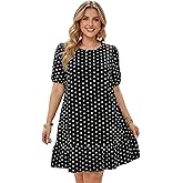 winkbay Women's Plus Size Polka Dots Dress Summer Vintage Puff Sleeve Ruffle Going Out Short Dresses