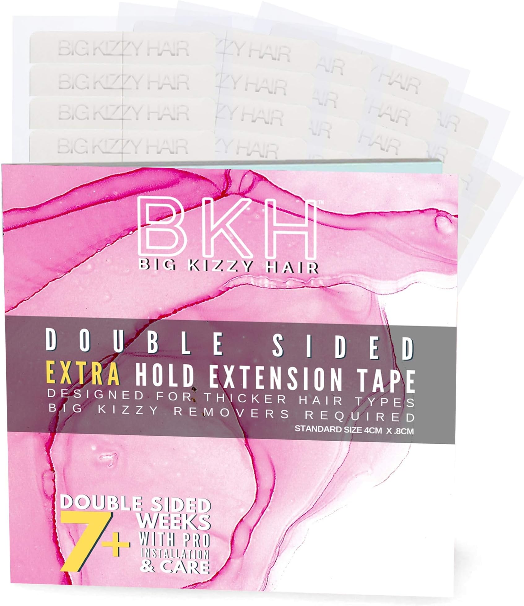 Big Kizzy Hair Extensions Tape - Extra Hold - Fits Most Tape in Hair Extensions, 4cm x .8cm Tape for Extensions, Professional Double Sided Extension Tape