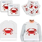 Nonley 60/100 Pack Crab Bib + Wet Wipe Set, Disposable Plastic Crawfish Bibs for Adults Seafood Boil Party Supplies