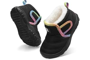 QFH Baby Boys Girls Winter Warm Shoes Cozy Fleece Snow Boots Toddler Non-Slip Walking Shoes Infant Outdoor Water Resistance Faux Fur Booties