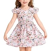 PRCSEE Toddler Girls Dress Cartoon Casual Print Dresses Flutter Sleeve Outfits 2-8Y