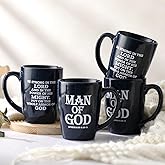 Bokon 4 Pcs Man of God Ceramic Coffee Mug Set 12 oz Christian Gifts for Men Encouraging Bible Verse Mug with Handle for Men Dads Pastors Winter Father's Day Coffee Tea Home Office Party Gifts