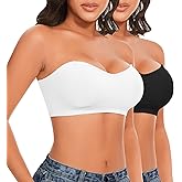 Eachsale Women's Strapless Wireless Bras Padded Bandeau Bra Seamless Comfort Tube Top Bralette with Clear Straps