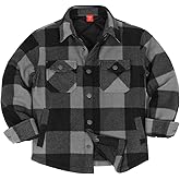 ThCreasa Boys Quilted Lined Winter Fleece Jacket Plaid Snap Button Shacket, Warm Kids Outerwear
