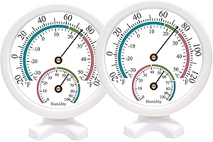 SEMONSAL Mini Indoor Thermometer Hygrometer Analog 2 in 1 Temperature Humidity Outdoor Monitor Gauge for Wall, Home, Offices, Display Mechanical (2 Pack)