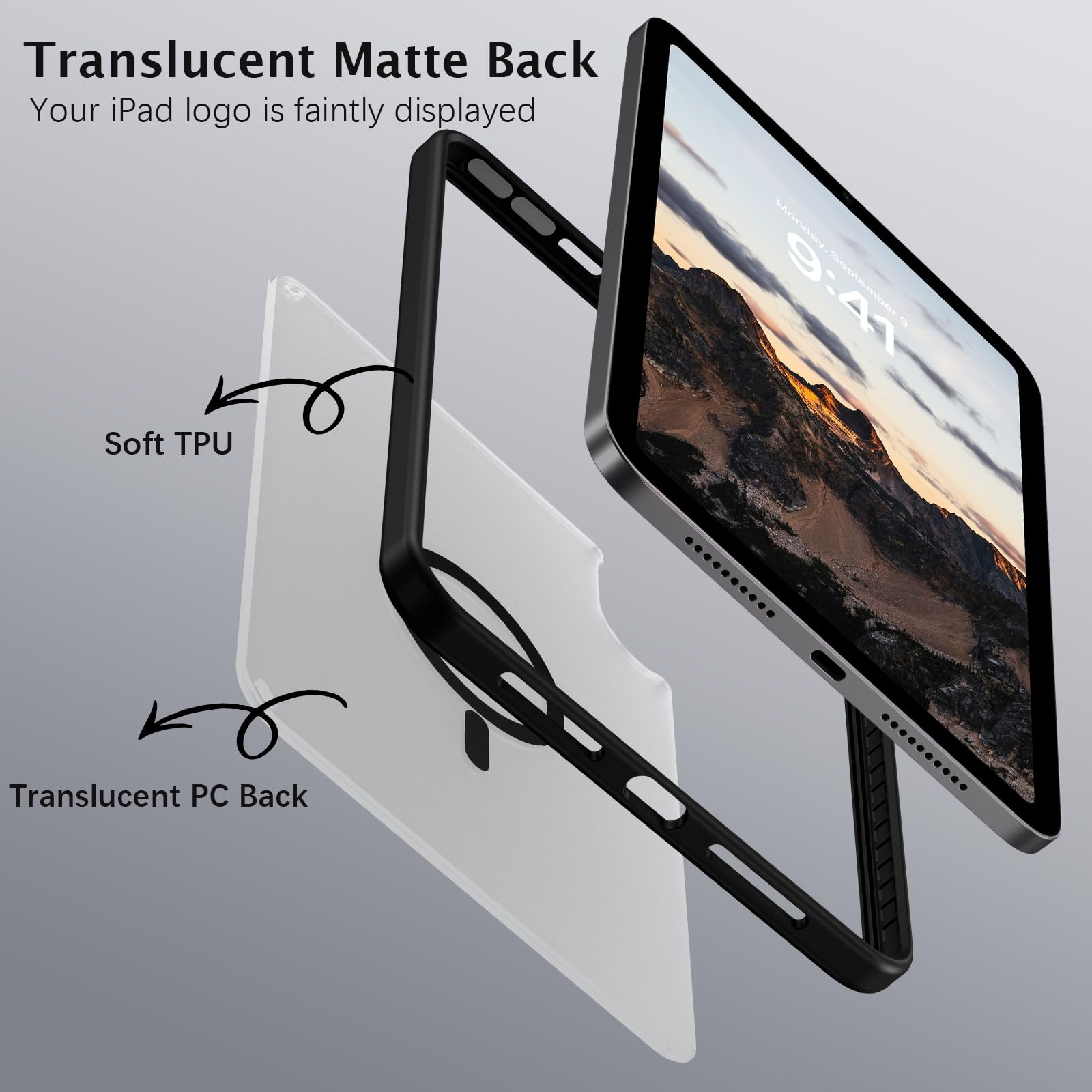 Telaso for iPad mini 7 A17 Pro 2024/iPad Mini 6 2021 8.3 Inch iPad mini 7th/6th Gen Magnetic Case, Translucent Matte Back Soft TPU Bumper Military Grade Protective Case for iPad mini 7/Mini 6, Black