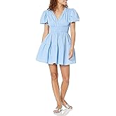 MOON RIVER Women's V Neck Short Bubble Sleeve Mini Dress