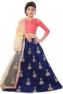 Femisha Creation Girls Lehenga Choli Party Wear Embroidered Lehenga, Choli and Dupatta Set (Blue, Raimbo)