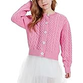 Hvididan Girls Cardigan Long Sleeve Chunky Cable Knit Cardigan for Girls Button Front Uniform School Sweater 5-14Y