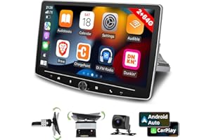 EKAT [2G+64G] 10 inch Android 13 Single Din Touch Screen Car Stereo Rotatable Carplay Radio with Wired/Wireless Carplay & Android Auto, Hi-Fi/Bluetooth/SWC/GPS+AHD Backup Camera