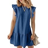 Acelitt Womens Casual Summer Crewneck Babydoll Flowy Tiered Mini Dress, S-XXL