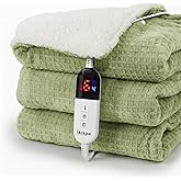 blunique Heated Blanket Electric Throw Waffle, 50x60 Inches Sherpa Fleece Fast Heating Blanket 6 Heating Levels & 4 Hours Auto Off ETL Certification, Sage Throw