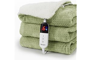 blunique Heated Blanket Electric Throw Waffle, 50x60 Inches Sherpa Fleece Fast Heating Blanket 6 Heating Levels & 4 Hours Auto Off ETL Certification, Sage Throw