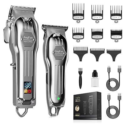 AngFan Professional Hair Clippers for Men - Cordless Clippers & Trimmers Set with LCD Display, 7200RPM High-Speed Motor, 5H Runtime, Wall-Mountable Barber Tools for Home Use & Professional Barbers