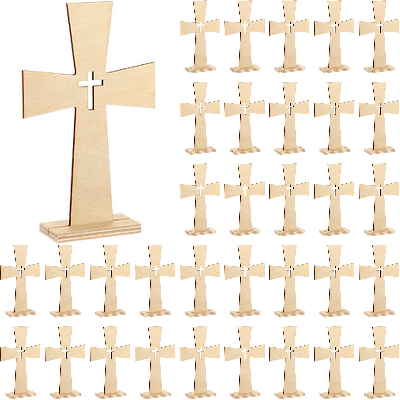 Photo 1 of Beeveer 24 Pieces Wood Crosses for Crafts Catholic Wooden Crosses Bulk for Baptism Unfinished Wooden Cross for Centerpieces Wall Decor Wood Standing for First Communion Baptism, 8 x 5 Inch