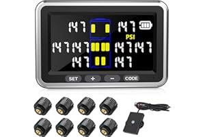 Tyona Truck/RV Tire Pressure Monitoring System, (0-199PSI) TS10 Trailer High Pressure TPMS with 8 Sensors, Color Display 6 Alert Modes, Signal Booster,Fifth Wheel, for RV Trailer Truck (8 Sensors)