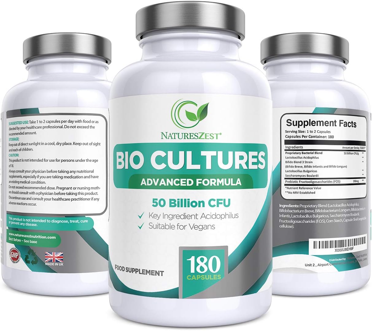 Bio Cultures Complex Probiotics & Prebiotics 50 Billion CFU, 6 Months Supply, Acidophilus & Saccharomyces Boulardii Probiotic