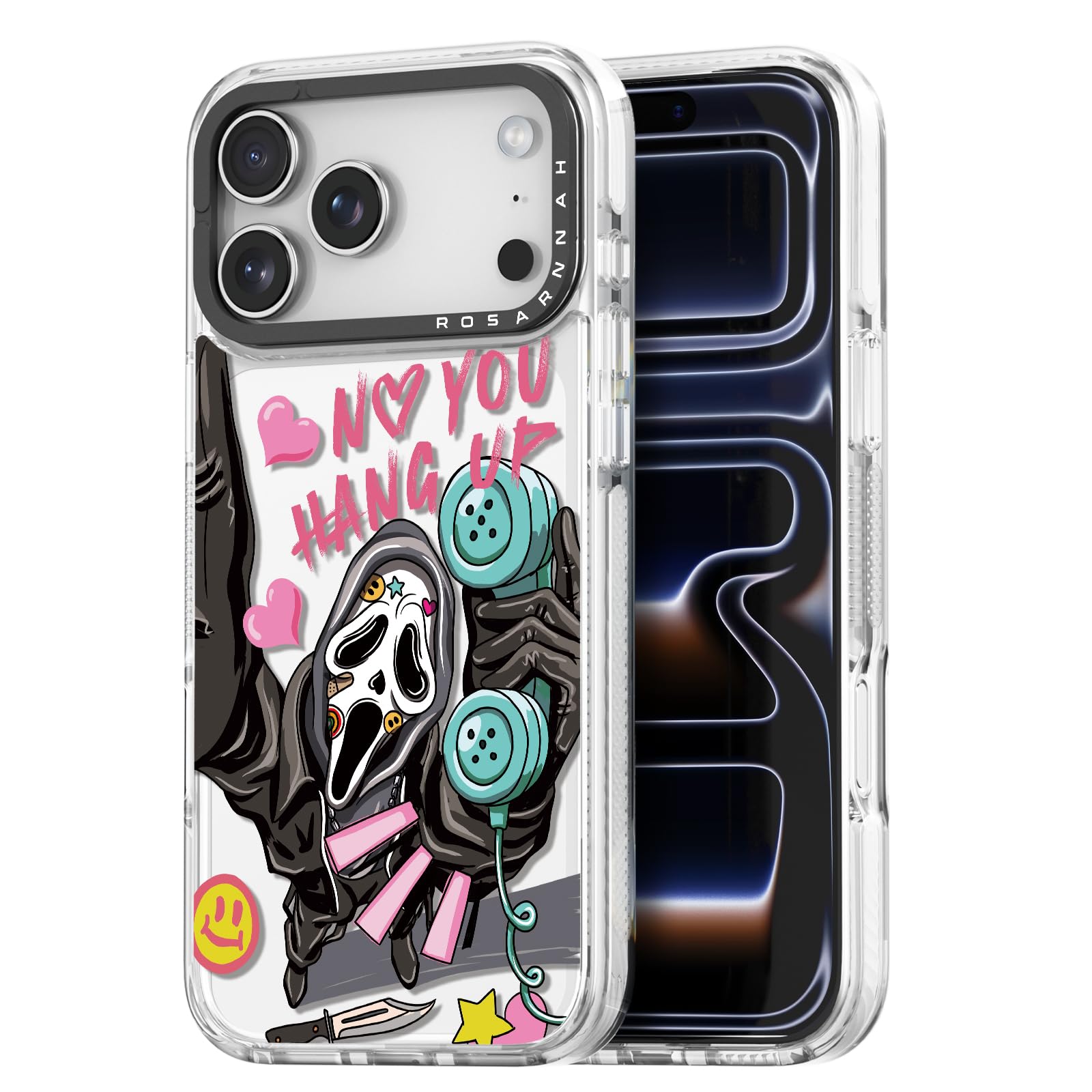 Photo 1 of Rosarnnah for iPhone 17 Pro Case Cute - Durable Shockproof 6.6 ft Drop Impact Phone Case - Funny Skeleton Design (6.3") Clear